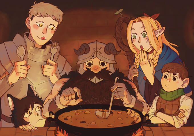 Fanart of the characters from Dungeon Meshi